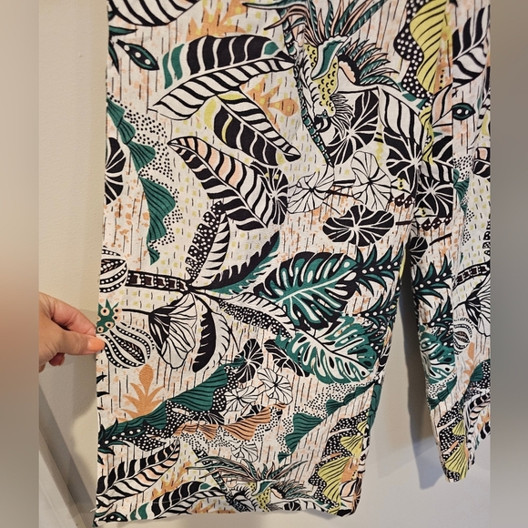 Tahari Size Large Linen Viscose Pull On Pant Wide Leg Tropical Leaf Resortwear - Picture 4 of 10